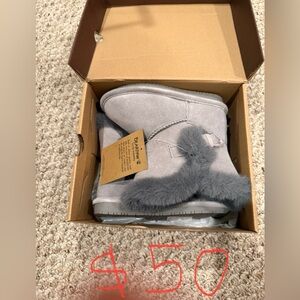 BearPaw Beige Suede Boots with Paw Print Sole